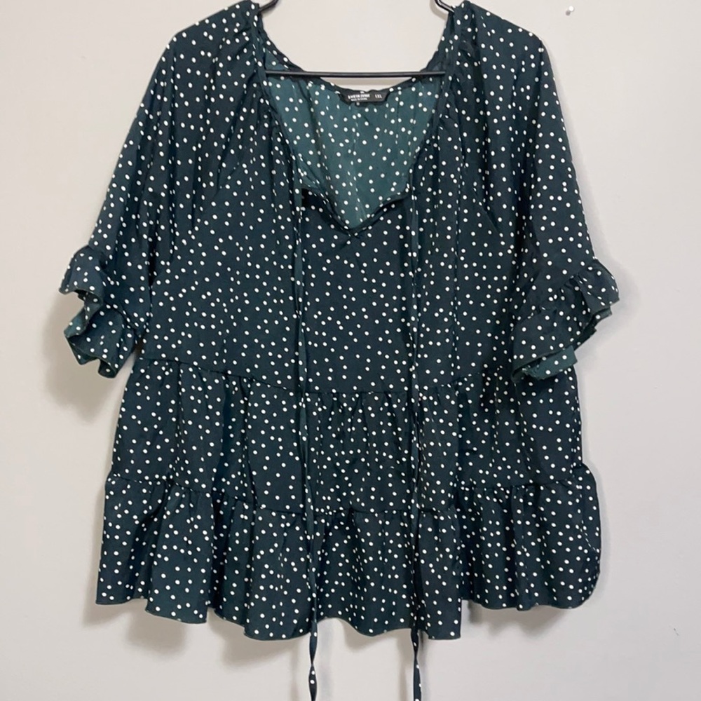 Dark green polka dot Shein flowy shirt with V neck